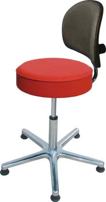 Produktbild von Drehhocker Indianapolis High mit Rückenlehne | Sitzhöhe 52-70cm | Ø 61cm | Tragfähigkeit 110kg | Kunstleder-Sitz | Aluminium-Fußkreuz mit Gleiter | Feuerrot