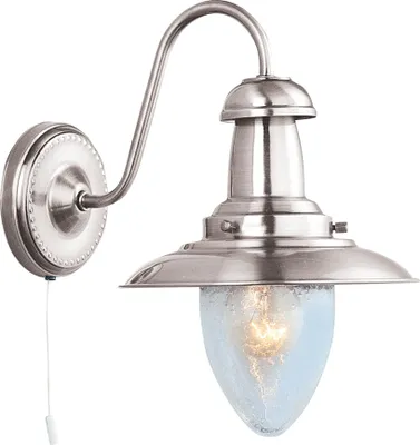 Produktbild von Fisherman Wandleuchte nickel-matt mit Zugschalter und Glasschirm klar