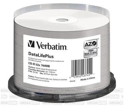 Produktbild von Verbatim CD-R 52x DataLifePlus, 52x, CD-R, 120 mm, 700 MB, Spindel, 50 Stück(e)