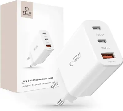 Zdjęcie produktu dla Tech-Protect Nc30W 3-Port Network Charger Pd30W/Qc3.0 White