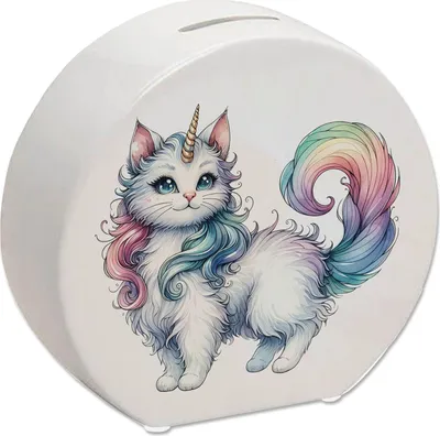 Produktbild von Bunte Keramik Spardose Einhorn-Katze, 13 cm hoch, 14 cm breit, 5 cm tief
