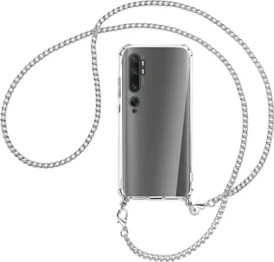 Produktbild von Handykette Backcover-Schutzhülle mit Band (Metall silberfarben) für Xiaomi Mi Note 10 (Pro) - silberfarbene Kette