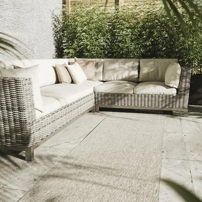 Produktbild von Outdoor Teppich Wetterfest Asti - Läufer 80x300 cm Hellgrau - Jute Optik - Wasserfest für Balkon, Terrasse, Garten - Outdoorteppich passend auch für Wohnzimmer, Schlafzimmer und Küche
