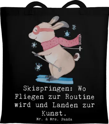 Produktbild von Mr. & Mrs. Panda Schultasche Skispringen Kunstflug - Schwarz - Geschenk, Einkaufstasche, Shopping Tasche, Skispringwettbewerb, Sportler, Teamsport, Landung, Tote Bag