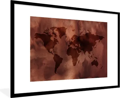 Produktbild von MuchoWow® MuchoWow® Gerahmtes Poster Weltkarte - Sepia - Textil 90x60 cm - Poster mit zchwarzem Bilderrahmen - Wanddekoration - Fotos