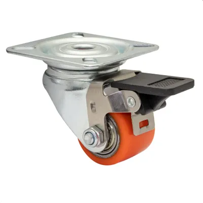 Obrázek produktu pro Měkké otočné kolečko WAGNER s brzdou - MINI - Ø 35 mm, kuličkové ložisko, ocel a litina, červená/stříbrná, deska, nosnost 100 kg - 04793501