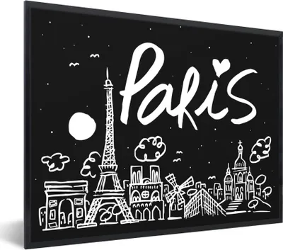 Produktbild von MuchoWow® Gerahmtes Poster Paris - Eiffelturm - Mond 40x30 cm - Poster mit Schwarzem Bilderrahmen Wandposter Rahmen Foto Bilder - Kunstposter - Wanddekorationen
