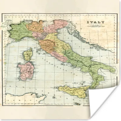 Produktbild von MuchoWow® Poster Vintage Karte von Italien 75x75 cm - Wand Dekoration