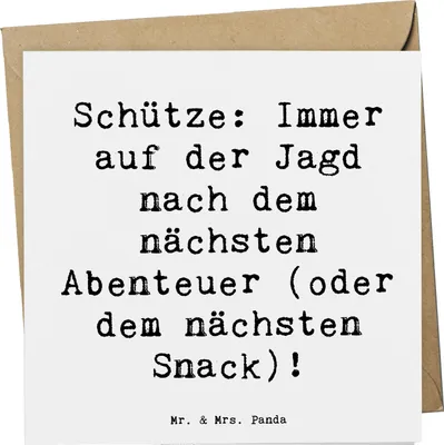 Produktbild von Mr. & Mrs. Panda Grußkarte Spruch Abenteuer Schütze - Weiß - Geschenk, Glückwunschkarte, Sternzeichen, Klappkarte, Geschenke, doppelkarte, Optimismus, Freiheitsliebe