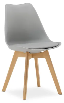 Image de Chaise de Salle à Manger Gris – Chaise Moderne avec Pieds en Bois, Coque en Plastique, Style Scandinave