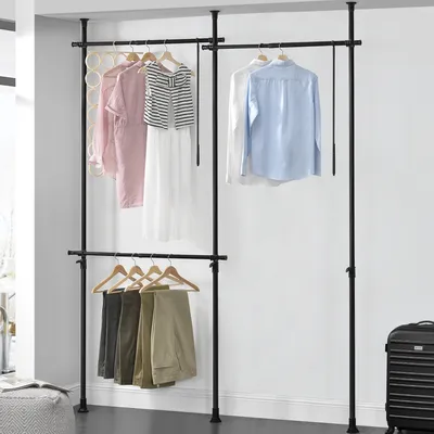 Obrázok produktu pre Teleskopický vešiak "Kemi" s 3 tyčami na kabáty 150 - 230 cm oceľ čierna