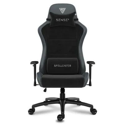 A gaming chair is shown from the front against a white background.