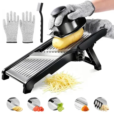 Küchenmandoline Edelstahl, verstellbar, mit Zubehör, für Gemüse