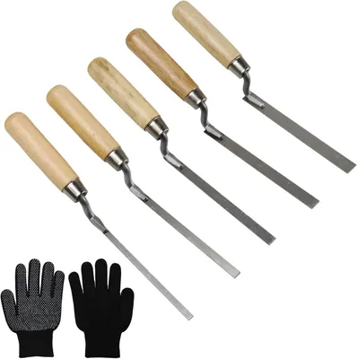 Imagen del producto de Juego de 5 espátulas de acero inoxidable para juntas, de 6/8/10/12/15 mm, con guantes, para trabajos de albañilería