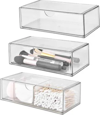 Produktbild von Famanu Mini Badezimmerorganizer mit Schubladen – 3-teiliges Set aus stapelbarem transparentem Acryl