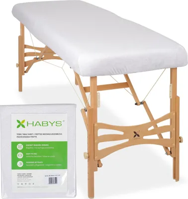 Produktbild von Einteiliges Habys Frottee-Spannlaken für klappbare Massageliegen Massagetische | 60-65/180-185 cm | mit Gummizug | Physio Kosmetik | Weiß