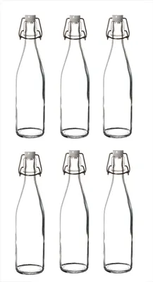 Produktbild von 6x Glasflaschen mit Bügelverschluss 500 ml - Draht-Bügelflasche zum Ansetzen von Ölen, Alkohol : Kunststoff-Verschluss : 6 Stück