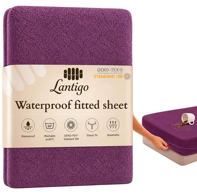 Produktbild von Lantigo Spannbettlaken wasserdicht Frottee 100x200 cm Violett, Nässeschutz