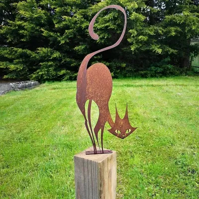 Produktbild von Rostige, katzenförmige Metallzaundekoration, Gartensilhouette für den Außenbereich, Rasendekoration, Metallgartenkunst für Katzenliebhaber