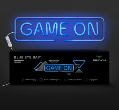 Zdjęcie produktu dla PREYON Blue Eye Bait, neonowa tablica LED, niebieskie oko, dekoracja ścienna do pokoju gier, lampka LED zasilana USB, idealna do pokoju młodzieżowego