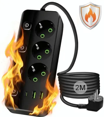 Produktbild von Steckdosenleiste 3 fach, Mehrfachsteckdose mit usb & einzelne Schalter Steckdosenleiste 3-fach, Schalterbeleuchtung, separate Ein- / Ausschalter, 2 m