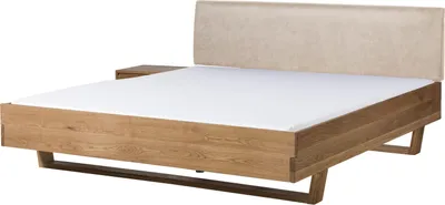 Image de MASSIVMOEBEL24 | Lit avec table de nuit à gauche en bois de chêne 180x200x86 naturel huilé, tête de lit beige FICHTELBERG #151