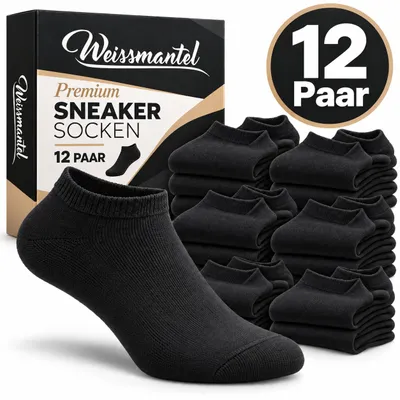 Produktbild von Weissmantel Sneaker Socken schwarz Herren Damen - Baumwolle - Sneakersocken Kurze Socken Größen 43-46 Kurze Socken für Alltag & Sport Socken Sneakers