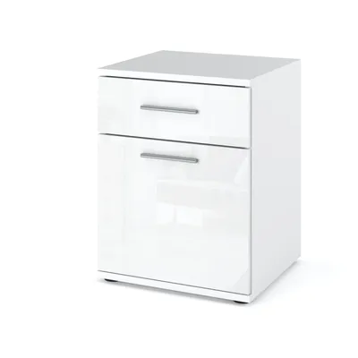 Image de STIV Möbel | Table de chevet OLA blanc mat/blanc brillant 40x52 cm | 1 tiroir + porte | Ouverture à droite ou à gauche