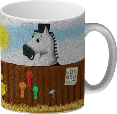 Produktbild von Glitzer-Glitzer-Kaffeebecher mit weißes Pferd Motiv