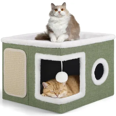 Immagine prodotto di Cuccia per gatti - Rifugio per animali domestici a 2 piani con cuscini in peluche