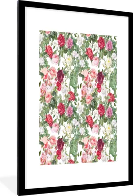 Produktbild von MuchoWow® MuchoWow® Gerahmtes Poster Blumen - Vintage - Rosen 60x90 cm - Poster mit zchwarzem Bilderrahmen - Dekoration - Wandposter Wohnzimmer - Hochwertig