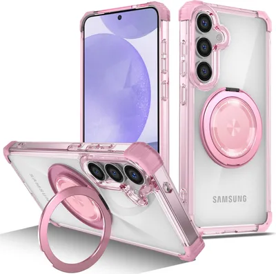 Image de Étui pour Samsung Galaxy S26+ support magnétique pour anneau, support, compatible avec MagSafe, protection militaire, étui transparent Rose