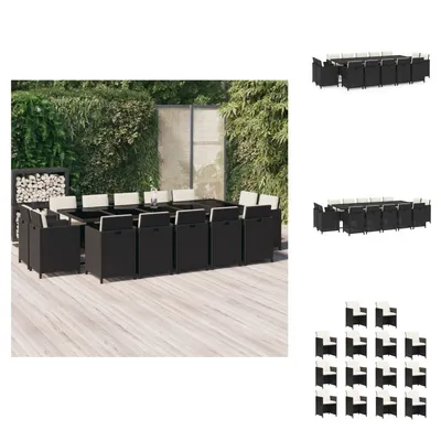 Produktbild von vidaXL 15-tlg. Garten-Essgruppe mit Kissen Poly Rattan Schwarz -  Gartenmöbel-Sets