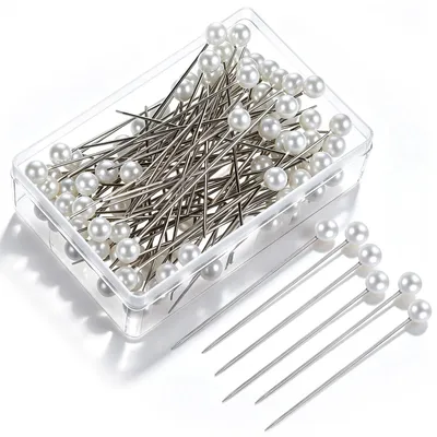 Stecknadeln 400 Stück, 4 cm, weiß, Perlenkopf, für Basteln & Nähen