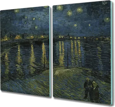 Produktbild von Coloray Hackbrett Kochplattenabdeckung Herdabdeckplatte 2x30x52 cm Schneidebrett Küchenbrett - Van Gogh Sternennacht