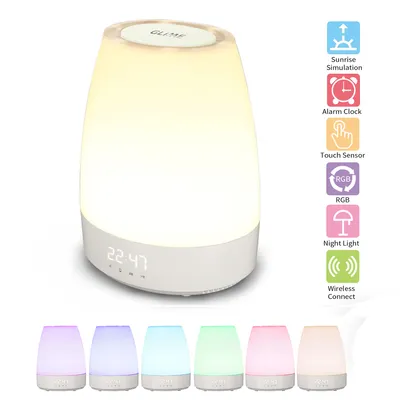 Produktbild von GLIME LED Lichtwecker Wake up Light Kinderwecker Nachtlicht mit 3 Stufen Helligkeit 8 Weckertöne Touch Sensor RGB Farbwechsel Tageslichtwecker Tischlampe mit USB-Kabel für Kinderzimmer Geschenk