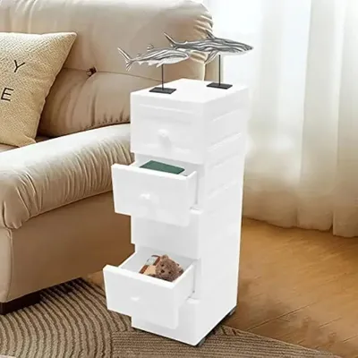Image de Meuble de rangement à tiroirs sur roulettes - 5 tiroirs - Design étroit - Plastique PP - Étanche - 25 x 32 x 82 cm - Blanc