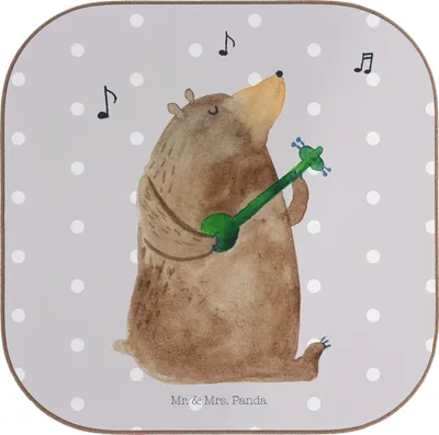 Produktbild von Mr. & Mrs. Panda Untersetzer für Gläser Bär Gitarre - Grau Pastell - Geschenk, gläseruntersetzer, Teddy, Tassen, Coaster, Tischschoner, Tasse