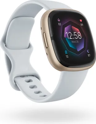 Productafbeelding van Fitbit Smartwatch Sense 2, kleur: Blue Mist, afwerking: Soft Gold (modelnummer: FB521GLBM)