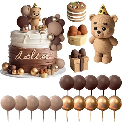 19-teiliges Bären-Torten-Topper-Set, braun, Boho-Stil