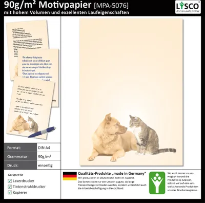Produktbild von Motivpapier Briefpapier (Tiere-5076, DIN A4 25 Blatt) Hund und Katze schauen sich an
