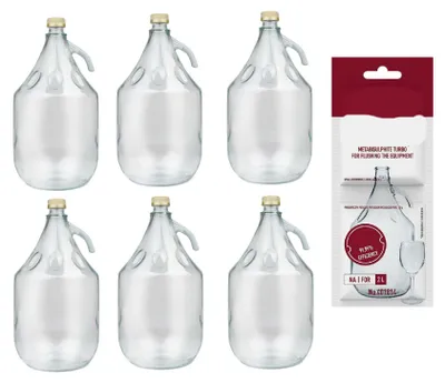 Produktbild von 6 x 5L Flasche +Schwefelpulver GLASBALLON Weinballon Glasflasche Gärballon