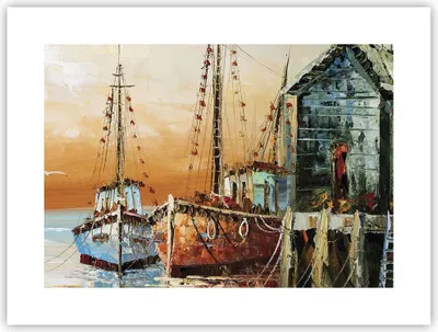 Produktbild von Poster - Poster ohne Rahmen - Kutter Hafen Öl - 40x30 cm - Wand Bild - Wanddeko - Wandbilder - Kunstposter - Wandposter - Bilder - Kunstdruck - Wanddekoration - Wandbild - P2XAA40x30-4216