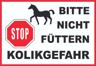 Produktbild von Pferde Bitte nicht füttern Kolikgefahr Schild A3 Rückseite selbstklebend