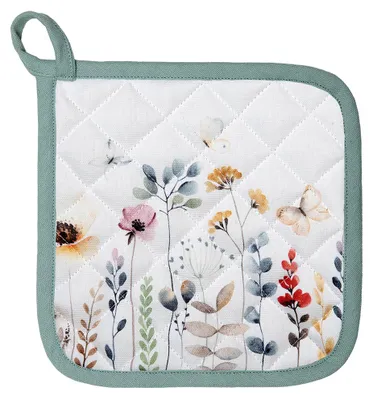 Produktbild von Clayre & Eef Topflappen 20x20 cm Weiß Grün Baumwolle Blumen