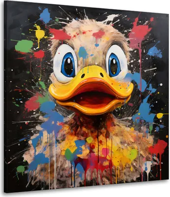 Produktbild von Crazy Duck Pop Art Ente Leinwandbild Wandbild Kunstdruck XL Wanddeko: 40x40x2cm