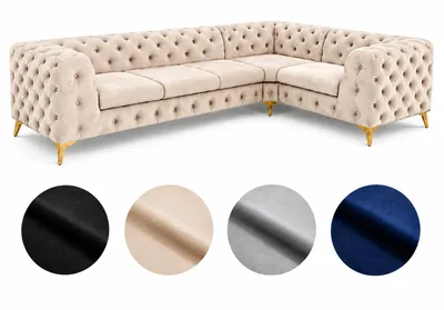 Obrázek produktu pro Rohová sedací souprava Moet ve tvaru L, béžová, rozměry 323 x 202 cm – moderní sedací souprava, prošívaná, s pružinovým jádrem Bonell, volně umístitelná