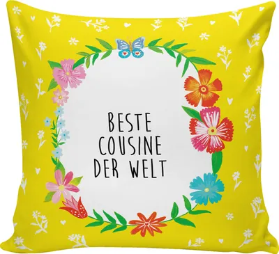 Produktbild von Mr. & Mrs. Panda kuschelkissen 40x40 Cousine - Weiß - Geschenk, Deko Kissen, Tochter von Tante, Dekokissen Sofa, Verwandtschaft, Cousin, Sofakissen, Onkel, Cousinchen