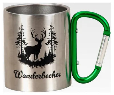 Produktbild von 2 Stück grüne Metallbecher mit Karabiner 200ml für Camping und Outdoor