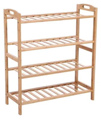 Image de Étagère à chaussures, 4 niveaux, en bambou naturel, dimensions 65x26x75 cm, avec poignée